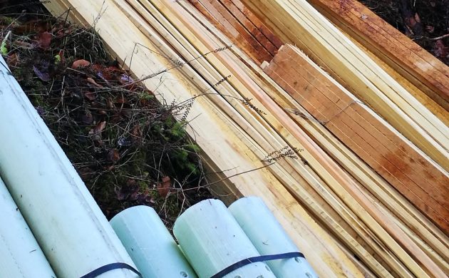 Plantation de 500 érables sycomores munis de tuteurs en robinier et de manchons de protection contre le gibier. 